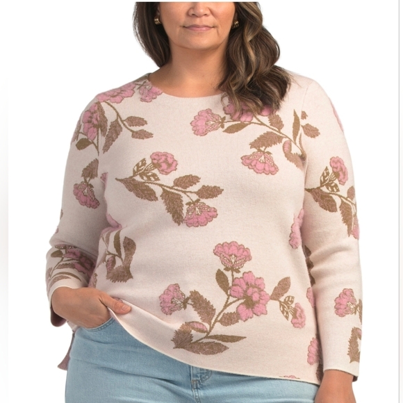 🔹️Tahari 🔹️plus Size Eggnog  Floral Pullover Sweater - Picture 1 of 2